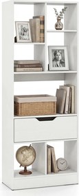 Estante Livreira com Gaveta, 50 x 24 x 130 cm, 7 Compartimentos, Branco