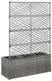 Floreira com treliça e 3 vasos 83x30x130 cm vime PE cinzento