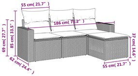 4 pcs conjunto de sofás para jardim c/ almofadões vime PE preto