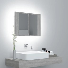 822842 vidaXL Armário espelhado c/ LEDs derivados de madeira cinzento sonoma