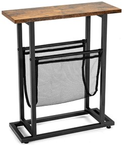 Mesa de apoio industrial de 2 níveis rústica para espaços apertados Rede de revistas Mesa de sofá retro