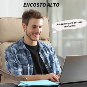 Poltrona de Sala de Estar Estofada em PU com Estrutura de Madeira Almofadas Acolchoadas Poltrona de Leitura 63,5x83x105 cm Caqui
