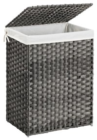 Cesto de roupa suja tecido à mão SONGMICS, cesto de roupas de vime sintético de 90 L com tampa e alças, dobrável, com forro removível, cinza LCB51WG