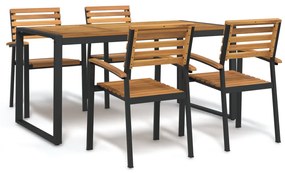 vidaXL Conj. jantar p/ jardim 5 pcs madeira de acácia maciça e metal