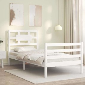 Estrutura cama de solteiro c/ cabeceira madeira maciça branco