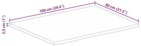Tampo de mesa c/ borda viva 100x80x2,5 cm mangueira maciça