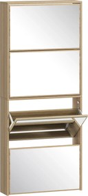 HOMCOM Sapateira Estreita com Espelho 4 Portas Abatíveis para 12 Pares de Sapatos para Espaços Reduzidos 63x17x146 cm Madeira | Aosom Portugal