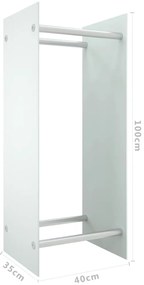Suporte para lenha 40x35x100 cm vidro temperado branco