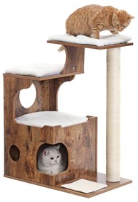 Arranhador para Gatos com caverna 66 x 42 x 88 cm Castanho Vintage-branco