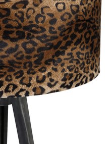 Candeeiro de pé tripé preto com abajur leopardo 50 cm - Tripod Classic Clássico / Antigo
