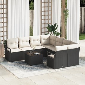 Conjunto de Sofás de Jardim vidaXL de 9 Peças com Almofadas Preto Rata