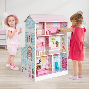 Cozinha infantil 2 em 1 e Casa de bonecas 2 em 1 Brinquedo de madeira dupla face com filhos e luzes realistas 64 x 47,5 x 98 cm