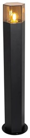 Candeeiro de pé exterior preto com abajur fumê hexagonal 70 cm - Denmark Moderno