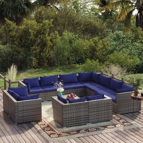 vidaXL 12 pcs conjunto lounge de jardim c/ almofadões vime PE cinzento