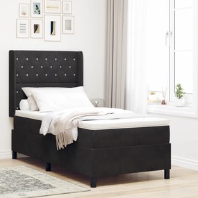 Cama Box com Colchão e LED Preto 100x200 cm Veludo