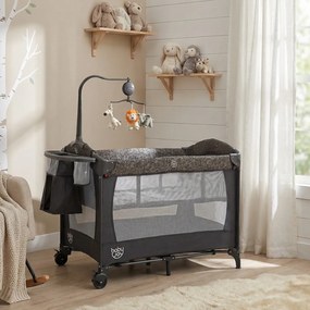 Berço Parque para Bebé 4 em 1, 110 x 68 x 55-75 cm, Dobrável, Cinzento