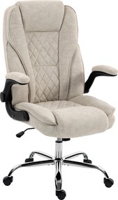 HOMCOM Cadeira de escritório, cadeira ergonômica, altura regulável, apoios de braço rebatíveis, 70 x 70 x 114-122 cm, bege | Aosom Portugal