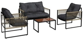 Conjunto de Jardim 4 Peças em Vime Sintético – Milano Grafite – Cinza