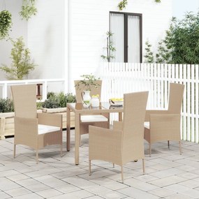 vidaXL Cadeiras de jardim com almofadões 4 pcs vime PE bege