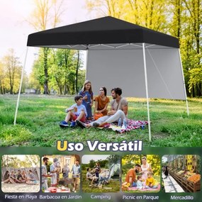 Tenda 300 x 300 cm Pop Up Dobrável com 1 Parede Lateral Com Saco, jardim, campismo, feiras, eventos com Estrutura Metálica Preta