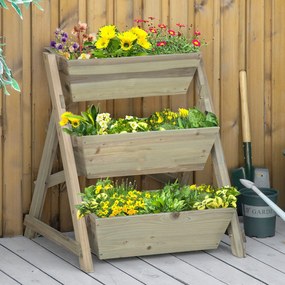 Floreira de Escada de 3 Níveis Horta de Madeira com Tecido não tecido e Orifícios de Drenagem Horta para Plantas Flores Ervas 71x61x77cm Madeira Natur
