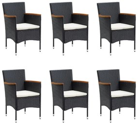 7 pcs conjunto de jantar para jardim com almofadões preto