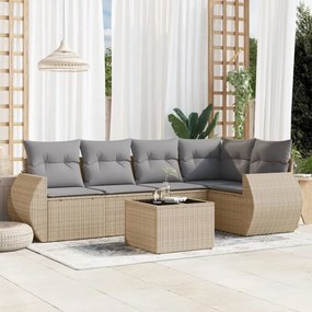 6 pcs conjunto de sofás p/ jardim com almofadões vime PE bege