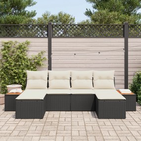 Conjunto de Sofás de Jardim de 6 Peças com Almofadas Preto Rattan Poli