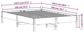 Estrutura de cama 140x200 cm madeira pinho maciça castanho cera