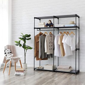 Guarda Roupa em tecido com 2 varões para roupa 43 x 140 x 174 cm Preto
