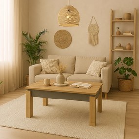 Mesa de Centro PHILIPPA em Carvalho e Cinza Escuro – 90x60x40 cm | Des