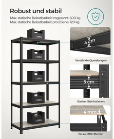 Estante arruamação garagem, despensa, escritorio ajustável com 5 prateleiras 50 x 100 x 200 cm Preto-greige