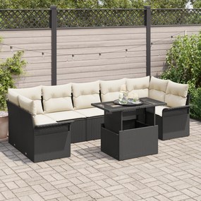 Conjunto de Sofá de Jardim vidaXL de 8 Peças com Almofadas Preto Ratta