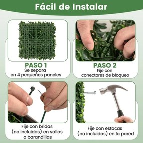 12 Pcs Painéis de Parede de Relva Artificial 50 x 50 cm  Ivy Topiary Gardenia Vegetação Falsa Fundo de Parede