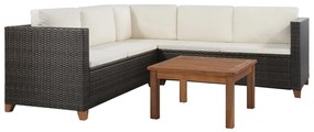 4 pcs conjunto lounge jardim c/ almofadões vime PE castanho