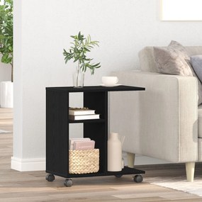 Mesa de Apoio com Rodas em Carvalho Preto 50x30x55 cm em Madeira Ingen