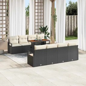 Conjunto de Sofá de Jardim de 9 Peças com Almofadas Preto Rattan Poly