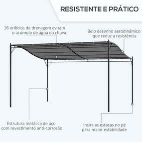 Outsunny Pérgola de Jardim 4x3m Pérgola Montada na Parede com Toldo e