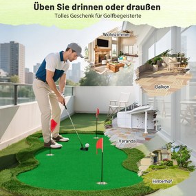 Tapete profissional para golfe 300 x 150 cm  com 3 buracos e bolas de golfe para casa, verde