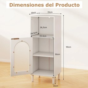 Armário de banho estreito  35 x 30 x 90 cm com compartimento aberto e porta de vidro com prateleira ajustável Branco