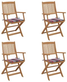 vidaXL Cadeiras de jardim dobráveis c/ almofadões 4 pcs acácia maciça