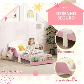 Cama Infantil para Crianças +3 Anos 70x140 cm em Madeira (Colchão não incluído) com Armazenamento e Desenhos de Estrela Rosa