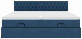 Estrutura de cama otomana com colchões 180x200cm tecido azul