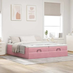 Estrutura de cama otomana com colchões 180x200 cm veludo rosa
