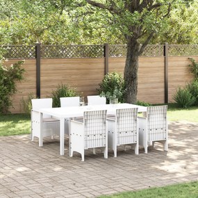 vidaXL Conjunto de Jantar de 7 Peças com Almofadas Branco Poliratan