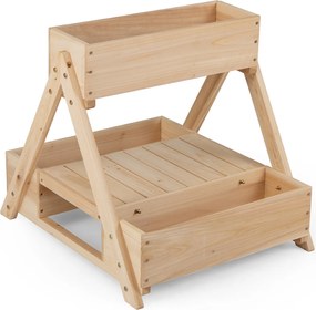 Floreira vertical em madeira de abeto 66 x 58 x 60 cm com 3 vasos e estante de arrumação aberta, com orifícios de drenagem, para jardim ou pátio, natu