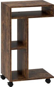 HOMCOM Mesa lateral, carrinho servente em forma de C, 4 rodas, 3 compartimentos, 40 x 30 x 69 cm, Castanho rústico | Aosom Portugal