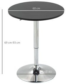 Mesa de bar ajustável em altura com base redonda e antideslizante para cozinha sala de jantar Ø60x69-93 cm Preto