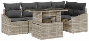 Conjunto de Sofá de Jardim com 6 Peças e Almofadas Cinza Claro em Ratt