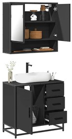 vidaXL 2 pcs conjunto móveis casa de banho derivados de madeira preto